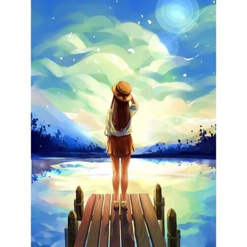 Girl On The Bridge Painting Full Square Drill DIY Diamond Embroidery Sale Cross Stitch Art Picture Mosaic Handmade Home Decor