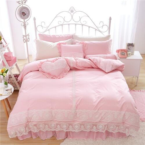 100% Cotton Princess style lace Bedding set Queen Size Spring Bed Linen/ bed skirt set Duvet Cover/Pillow covers 4/6/8 Pcs Bed s