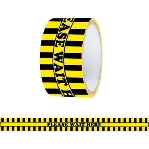 1Roll Please Wait Here Warning Floor Tape Social Distancing Marking Tape Yellow 48mm x 33m