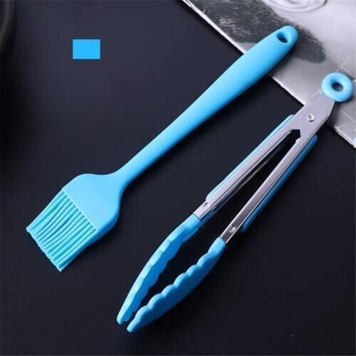 BBQ Tongs Basting Brush Set Silicone Oil Brush Kitchen Tongs BBQ Grill Food Meat Tongs Barbecue Tongs Oil Sauce Brush BBQ Tools