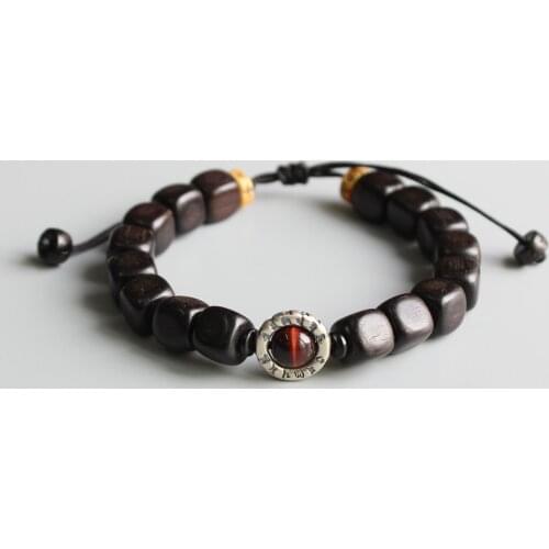 Natural Black Sander Wood With Tibetan Buddhism Amulet Om Mani Padme Hum Charm Bracelet For Man Women Lucky Bangle Handmade