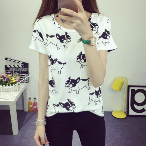 Oioninos Womens Animal Printed Shirts Summer Clothes Girls Tee Shirt O-neck Polka Short Tops Bottoming Tops