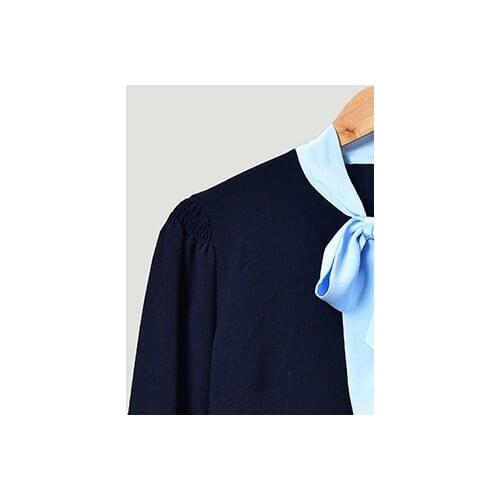 Autumn and Winter New Temperament Contrast Color Bow Tie Scarf Collar Dress