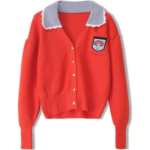 Fall Autumn Fashion Ladies Knit Cardigan Button Long Sleeve Fashion Turn-Down Collar Knitted Thick Warm Women jacquard Sweater