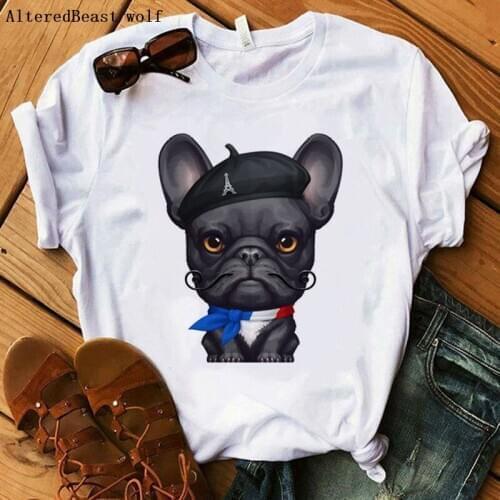 French Bulldog T Shirt Women Short Sleeve O-neck Funny Pug Print T-Shirt Summer Casual female Dog Lovely vogue T shirt Tops 2019