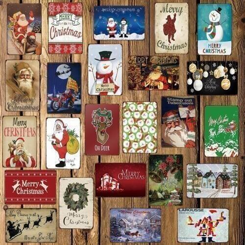[ Mike86 ] Merry Christmas Santa Claus Snowman Deer Festival Decor Metal Signs Retro Gift Wall plates 20*30 CM FG-247