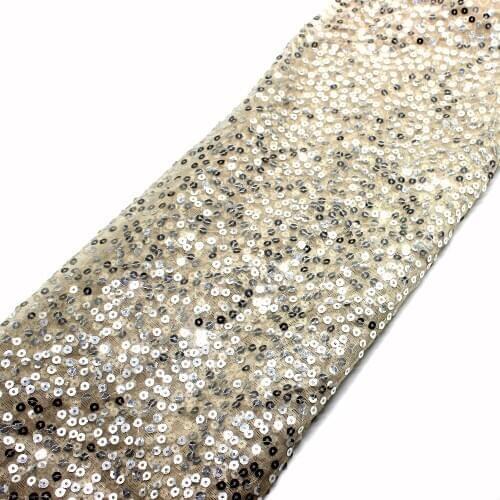 Allovered Sequined Lace Fabric Light Champagne Sequined Embroidery Fabric 5mm Paillette semitransparent