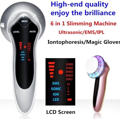 Portable 6 in 1 Ultrasound Body EMS Slimming Photon LED Therapy Facial Massager Face Galvanic Skin Care