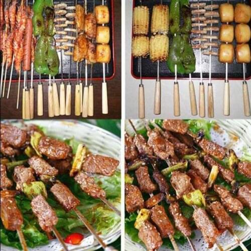 20PCS Stainless Steel Barbecue Skewer Wooden Handle Kabob Skewer BBQ Stick Meat Food Stick Long Sticks BBQ Tool