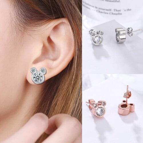 Mouse Cute Earrings Stud For Women With Crystals Cartoon Anime Jewelry Wholesale 2021 New Trend Luxury Wedding Accessories