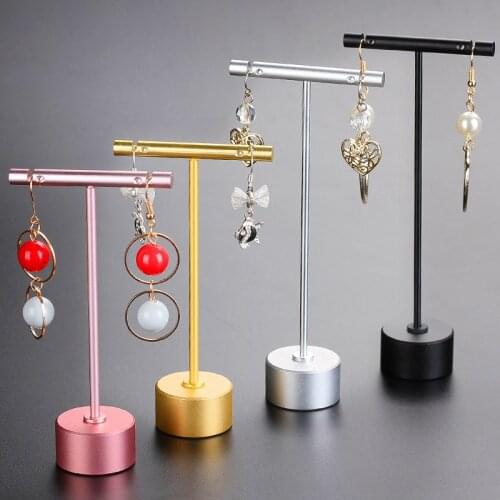 Black Rose Red Earring Jewelry Organizer Display Ornament Hanger Stand Metal T Shape Round Hexagon Base Earring Storage Rack