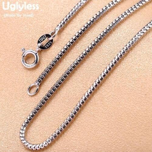 Uglyless Unisex Flat Silver Chains Necklaces NO Pendants Men Women Solid 925 Silver Jewelry Accessory 1.6MM Chains Jewelry C100