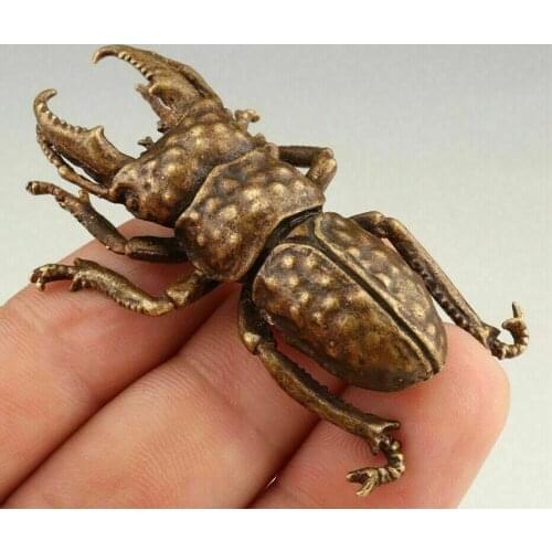 UNIQUE CHINESE BRONZE STATUE ANIMAL BEETLE SOLID MASCOT COLLECTION GIFT