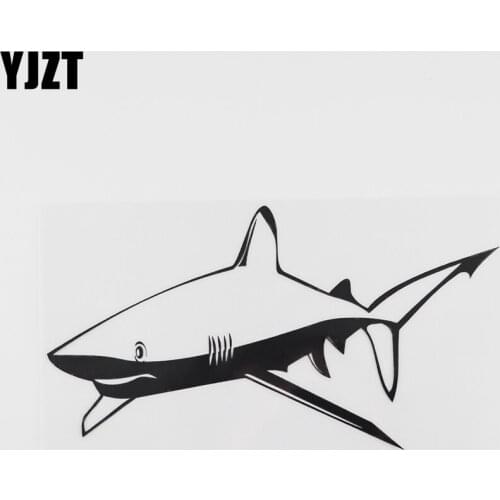 YJZT 17.5CMX9.5CM High Quality Shark Fish Surfing Vinyl Car Sticker Black /Silver 13C-0248