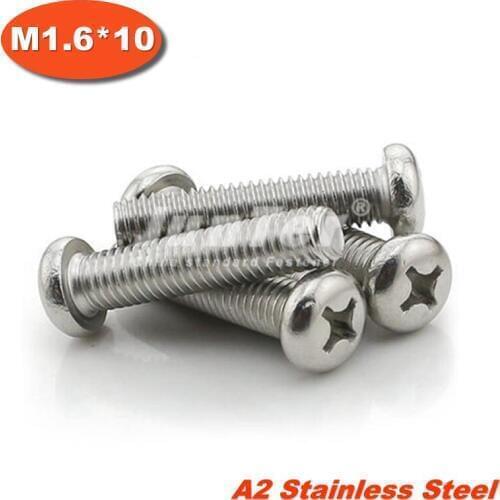 100pcs/lot DIN7985 M1.6*12 Stainless Steel A2 Pan Head Phillips (Cross recessed pan head) Screw