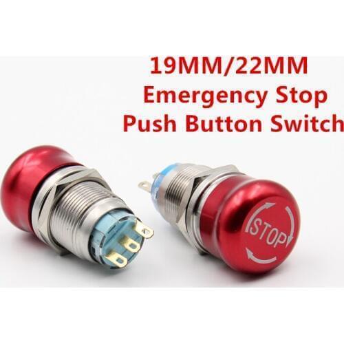19mm 22mm Pattern Waterproof Stainless Steel Waterproof Metal Latching Emergency STOP Push Button Switch Stop Button Switch Red