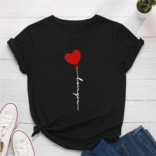 Heart Balloon Print Women T Shirt Short Sleeve O Neck Women Tshirt Ladies Fashion Tee Shirt Tops Cl