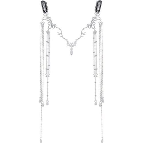 Womens Vintage Crystal Metal Hairband Long Tassel Waterdrop Hair Accessories for Wedding Goddess Han Chinese Clothing