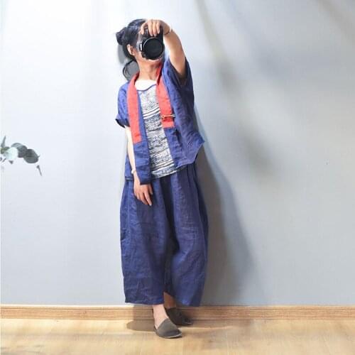 Women Loose Ramie Elastic Waist Pants Ladies Loose Plus Size Patchwork Trousers Female 2020 Ramie Pants