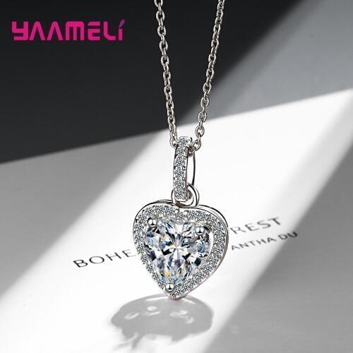 Romantic Mosaic Heart Shaped Pendant Necklaces for Woman Fine 925 Sterling Silver Rhinestone Cubic Zirconia Birthday Gift
