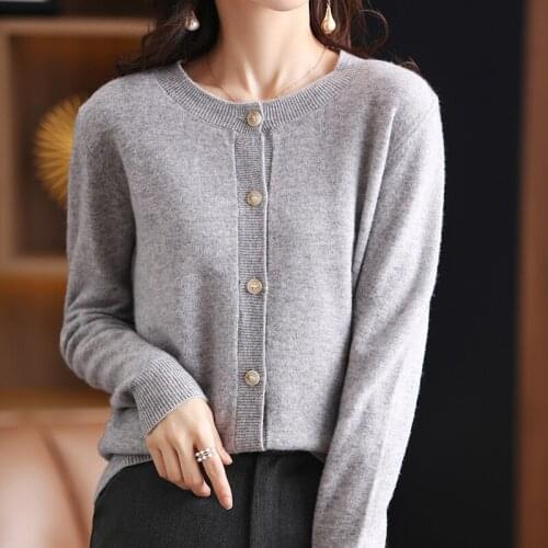 2021 autumn/winter new womens cardigan casual solid color round neck wool sweater plus size knitted cashmere sweater ladies top