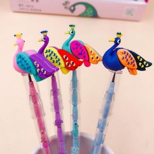 1pcs Bullet Head Pencil Cute Peacock Cartoon Animal Plastic Drawing Earsers Pencils for School Office Writing Supplies