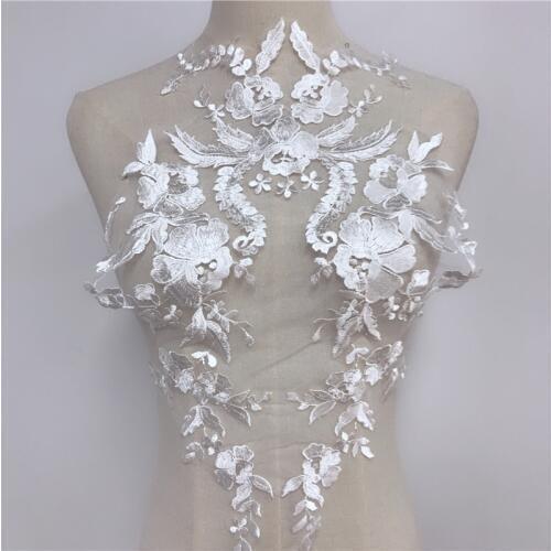 1 Piece Chic Embr1 Pieceoidery Flower Large Lace Applique White Mesh Lace Sewing Wedding Dress Clothing Gown Accessories 45*30cm