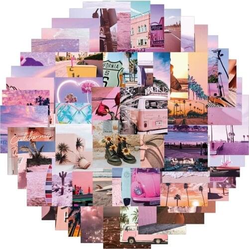 10/30/50pcs INS Style Pink Landscape Stickers Aesthetic California Sunshine Decals Luggage Laptop Skateboard Phone Sticker Toys