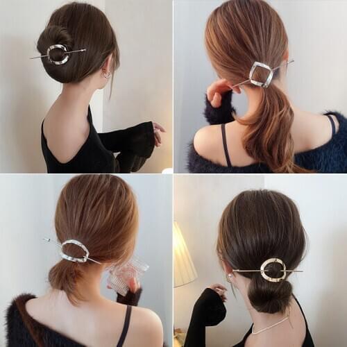 2021 Simple Geometric Hair Sticks Fashion Metal Circle Hair Clips For Women Girls Korean Gold Silver Hair Accessories Headdress