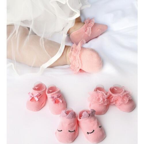 3 Pairs/lot Lace Princess Baby Socks Newborn Cotton Boys Girls Sock Toddler Dispensing Non-slip Socks Accessories Spring, Summer