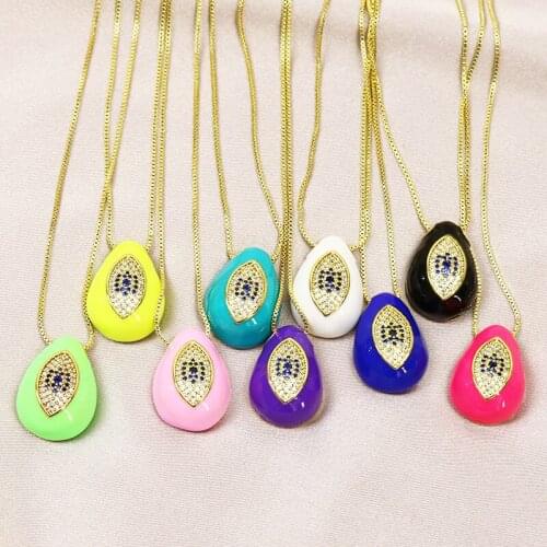 5 Pcs Zircon Eyes pendant Enamel Sunmmer color Pendant Necklace Box chain Jewelry Accessories Jewelry Necklace51775