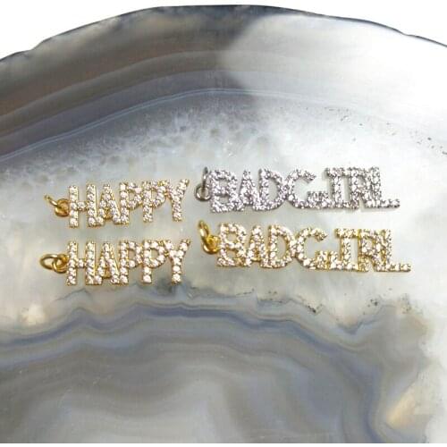 5pcs Punk Hiphop Style HAPPY Letter Words Pendant BAD GIRL Gold Brass Cool Fashion Style CZ Pave DIY Charms Women Rock Jewelry Y