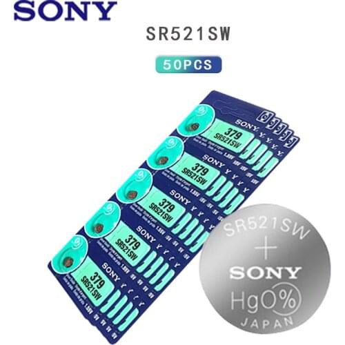 50pcs Sony 100% Original 379 SR521SW D379 SR63 V379 AG0 Watch Battery Button Coin Cell MADE IN JAPAN 100% Original Brand