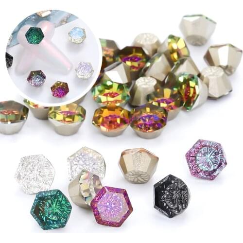 Pipatian 20Pcs Crystal Nail Accessories Flower Sticker Hexagon Fancy Stone Flatback Diamond Glitter Strass Crafts Studs