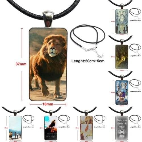 Aslan Lion The Chronicles Of Narnia Steel Color Glass Cabochon With Rectangle Shaped Pendant Choker Necklace For Women Jewellery