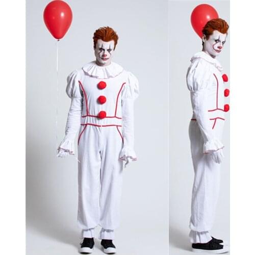 White Horror Clown Joker Pennywise Killer Clown Cosplay Costume Adult Men Costume Fancy Halloween Outfit Suit Clown Costume