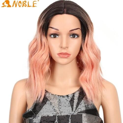 Noble girl Short BoB Wig cabelo14inch peruca cosplay Pink Ombre Wavy Lace Front Wig Synthetic Wig for Women Heat Resistant Wig