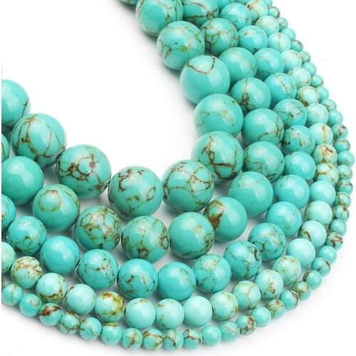 Natural Synthesis Turquoises Stone Beads Round Loose Beads For Jewelry Making DIY Bracelet Necklace 15'' Strand 4/6/8/10/12mm