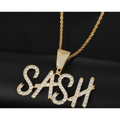 DOREMI New Hiphop Custom Name Cursive Writing Initial Letters Pendant Necklace Words Full Iced Cubic Zirconia Jewelry Chain
