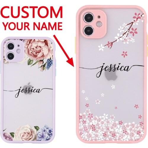 Custom Personalization Name Floral Letter Initial Phone Case For iPhone 12 11 Pro Max XS Max 7 8 8Plus X XR Shockproof Back Cove