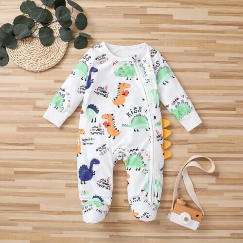 0-12Months Newborn Infant Baby Boys Girls Dinosaur Zip Romper Jumpsuit+Headbands Outfits תינוקות חורף Footwear Cartoon print M5