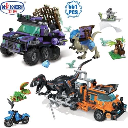 ERBO Technical Jurassic Movie Park 2 Building Kit Blocks Capture Dinosaur Truck Children Toys Kids Birthday Gifts