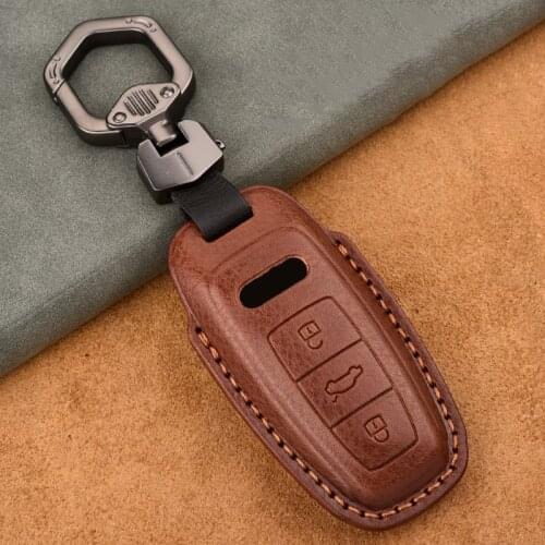 Genuine Leather Car Key Cover Key Case for Audi A6 C8 A7 A8 Q8 2018 2019 2020 Key Case Protect Keychain Key Ring