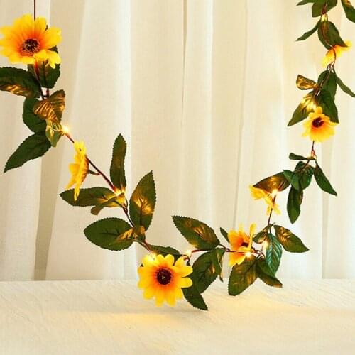 2M Sunflower Warm White Tiny Green Leaf Garland Holiday Copper Wire Fairy String Lights for Christmas Party New Year Wedding