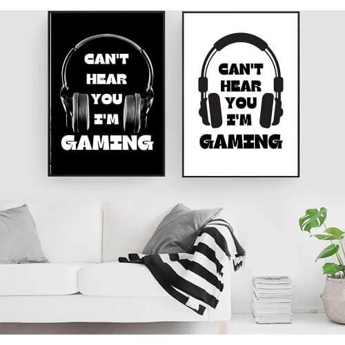 Illustration Game Posters Print Canvas Painting Modern Abstract Can't Hear You I'm Gaming Quote Wall Art Picture Kids Room Decor