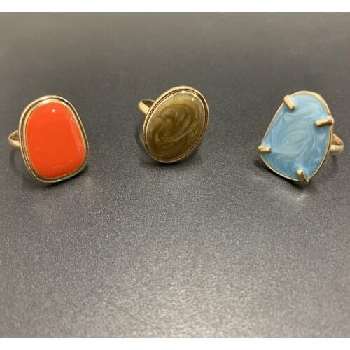 SRCOI Geometric Metal Irregular Enamel Adjustable Finger Rings Vintage Drip Glaze Simple Opening Women Party Daily Jewelry Gift