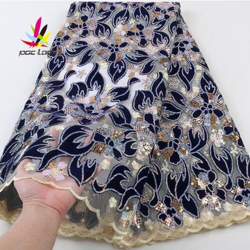Sequence Lace Velvet Fabric with Sequins Green Color French Tulle Mesh Lace Fabrics for Nigerian Wedding Party Dresses 2021