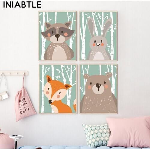 Forest Cute Animals Poster&Prints For Nursery Wall Picture Kids Baby Room Decoration Home Decor Cartoon Art Canvas Printings