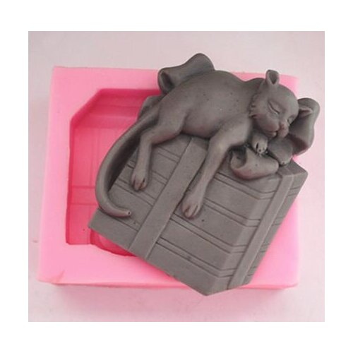 Lying Box Cat Silicone Soap Mold Cake Decorating Tools Manual Animal Soap Mold Moulds Silicone Rubber PRZY Eco-friendly