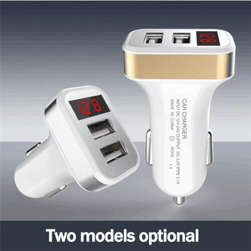 Hot Selling Best 2USB 2.1A Car-Charger Auto Car Charger Mini Voltage Current Display Voltage Warning Charge For Cellphone Tablet